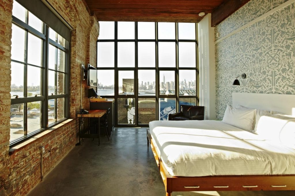 Hôtel à New York - Wythe Hotel à Brooklyn - Chambre vue skyline