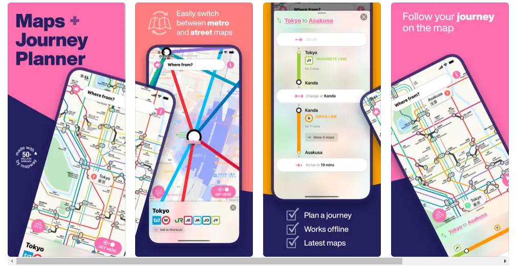 Les applications de transport et navigation à Tokyo - Tokyo metro subway map & road
