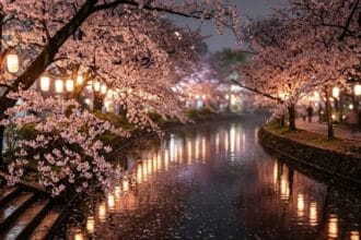 Yozakura les cerisiers en fleurs la nuit