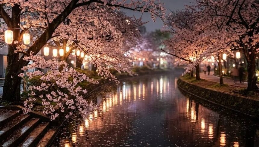 Yozakura les cerisiers en fleurs la nuit