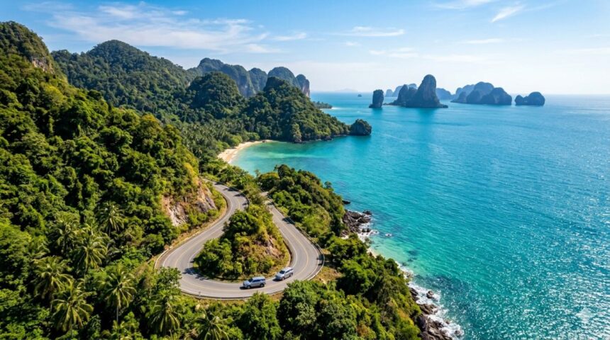 Bateau longtail vers les falaises de Krabi lors d un itinéraire en Thaïlande en famille